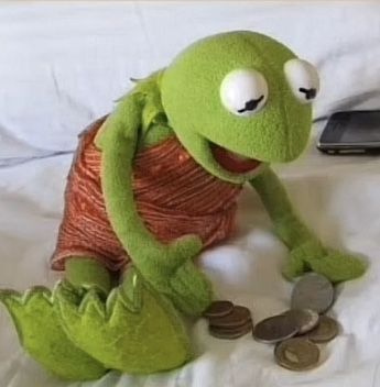Kermit counting his money to buy a hitman