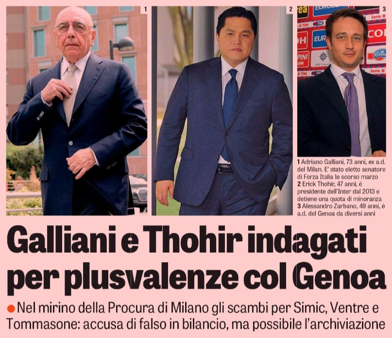 Giovanni Capuano on Twitter: "Inchiesta sulle plusvalenze tra #Inter #Milan  e #Genoa. Nel mirino le operazioni Simic (10 mln dal Milan al Genoa) e lo  scambio Ventre-Tommasone (valutati 3,7 e 3,5 da