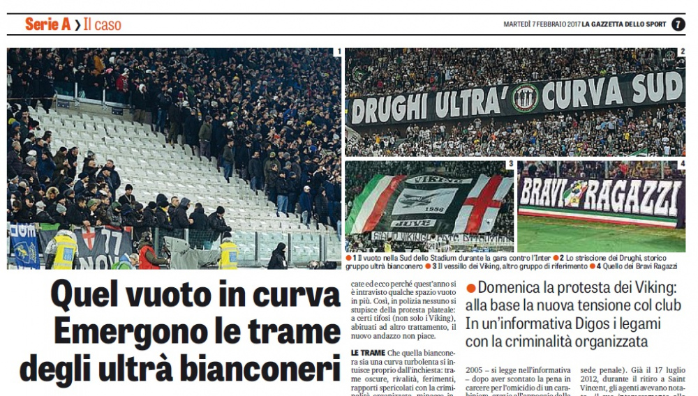 Juve, ultras e 'ndrangheta: la Gazzetta racconta i vuoti sugli spalti dello  Stadium - ilNapolista