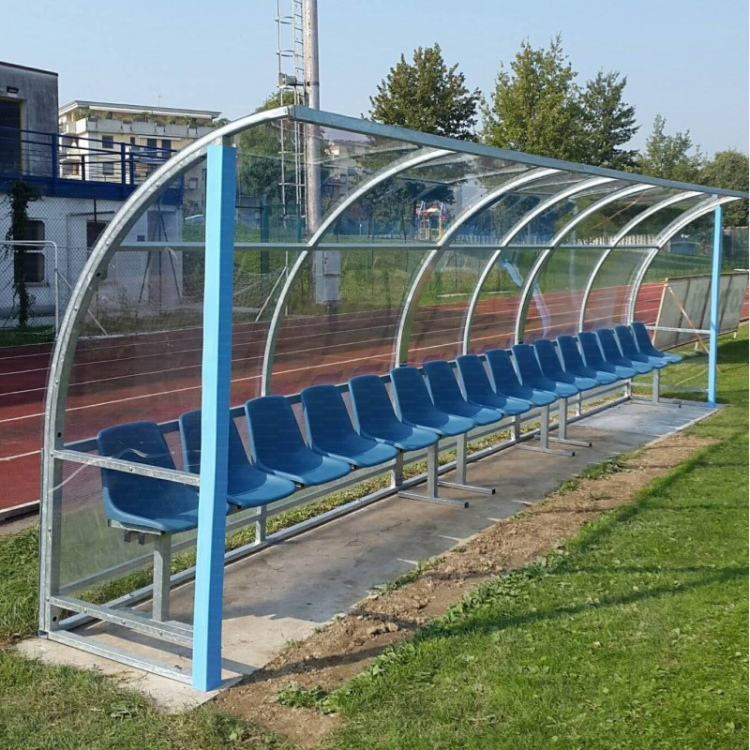 panchina calcio standard mt 6 in alluminio copertura trasparente