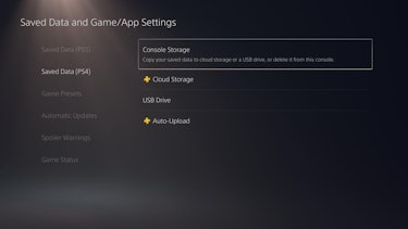 Screenshot dell'app delle impostazioni di PS5