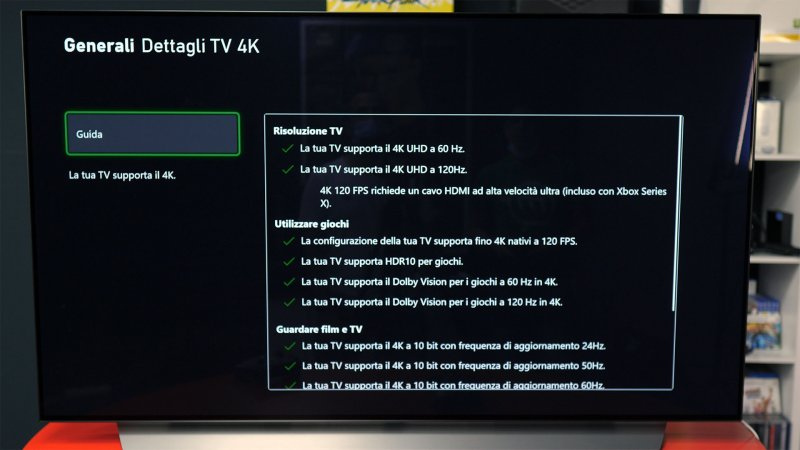 Il televisore LG C1 gode già del supporto per il Dolby VIsion 4K a 120 Hz, ma con l'aggiornamento Xbox mostrerà la stessa schermata anche con gli LG CX e GX