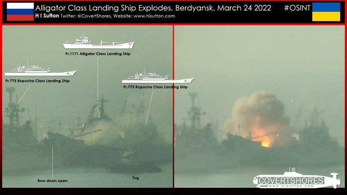 landing ship on fire, Berdyansk