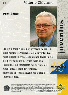Card 14: Vittorio Chiusano - Upper Deck Juventus 1997 - laststicker.com